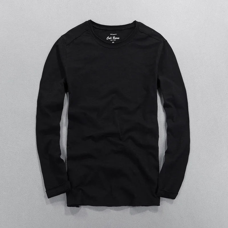 Fashionable Bamboo Cotton Long Sleeve Vintage T-shirts Men Casual Thin Tops Tees Comfortable Tshirt Distressed T-shirt