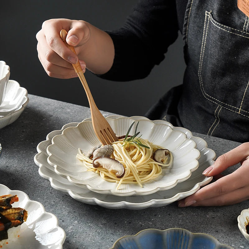 1pc Japanese Dinnerware Ceramic White Blue Dinner Plate Serving Dishes Rice Ramekin Sauce Bowl Microwave Safe.