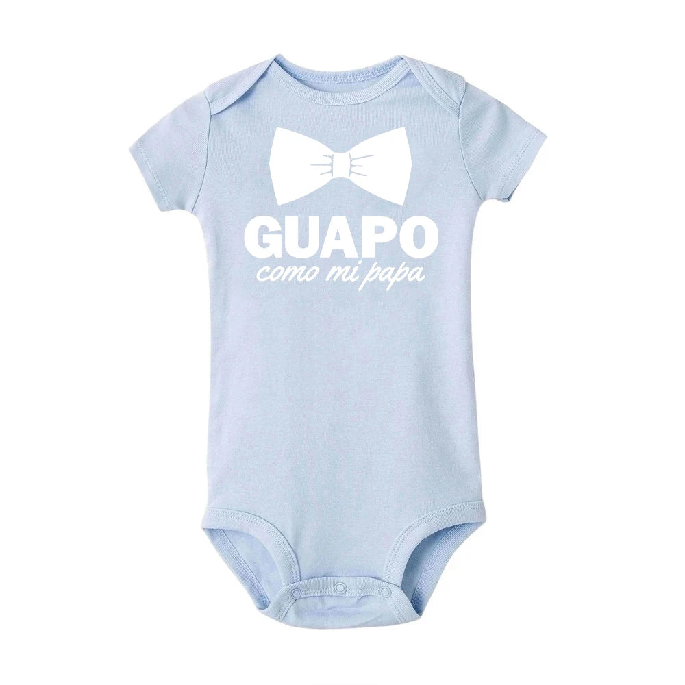 Lustiger spanischer Säuglings-Neugeborenen-Krabbelspielanzug Guapo Como Mi Papa Jungen Baby Lässige Bodys Kleidung Outfits Neuer Papa Beste Geschenke.