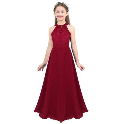 Sommer Mode Blume Mädchen Kleid Hochzeit Geburtstag Party Kinder Lange Kleid Vestido Elegante Halter Neck Floral Spitze Prinzessin Kleid
