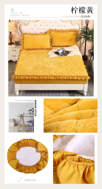 Fashion Flannel Bed Fitted Sheet Quilted Mattress Cover Soft and Comfortable Lace Fit Elastic Band Bed Sheet