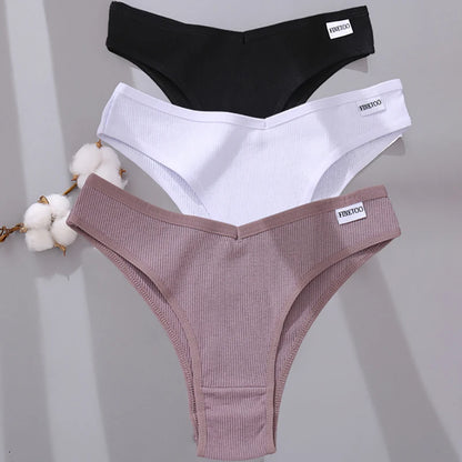 FINETOO 3/5Pcs Cotton Brazilian Panties Women's Panties Sexy V Waist T-Back Underwear Female Soft Underpants Lady Bikini Lingeri.