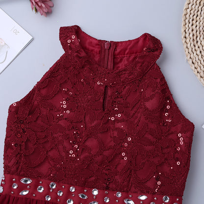 Kinder Mädchen Ärmellose Blumen Spitze Strass Party Kleid Dance Strampler für Schule Pageant Geburtstag Hochzeit Bühne Leistung