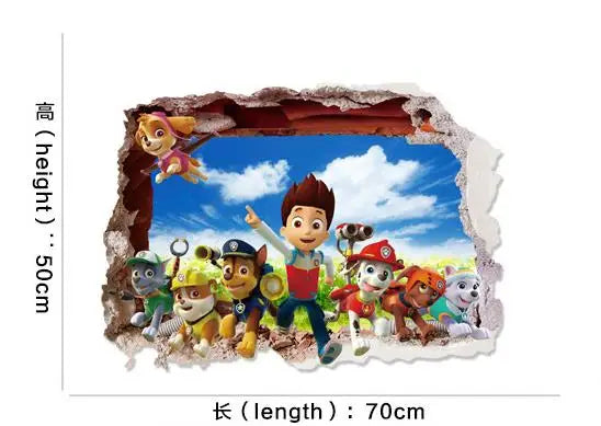 Disney 3D Cartoon  Pawed Wall Stickers For Kids Rooms Living Room Boys Girls Children Bedroom DIY Home Decor Patroling Car.