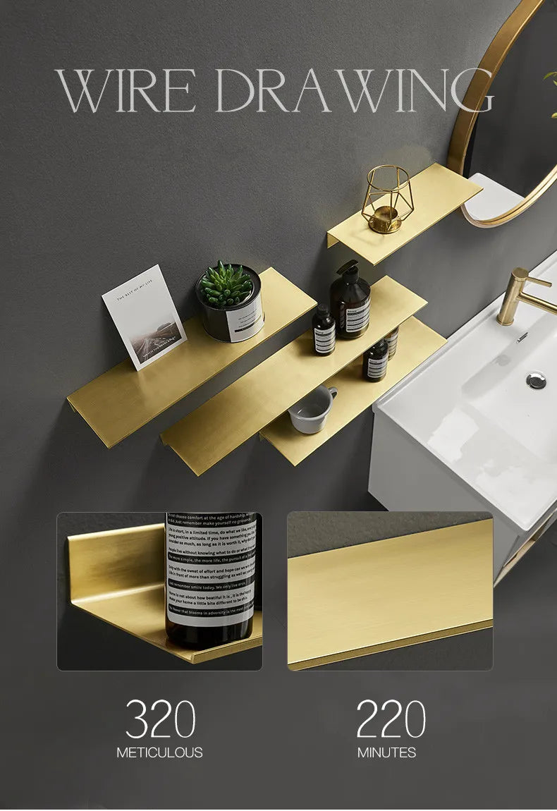 Gebürstet Gold Metall Bad Regal Wand Lagerung Rack Waschtisch Bohren Große Wand Regal für Lagerung 30/40/50/60cm Länge Halter