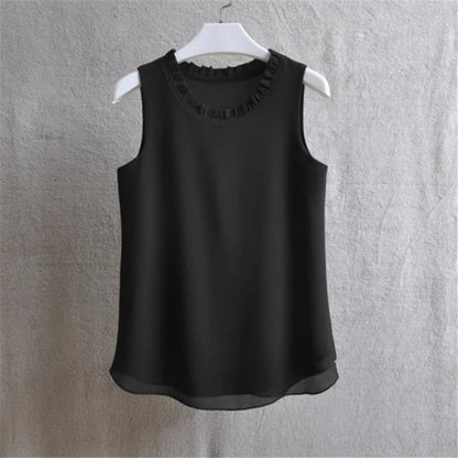 Woherb 21 Farben Feste Rüschen Chiffon Bluse Frauen 2025 Sommer Mode Weste Blusas Casual Lose Ärmellose Damen Tops Shirt