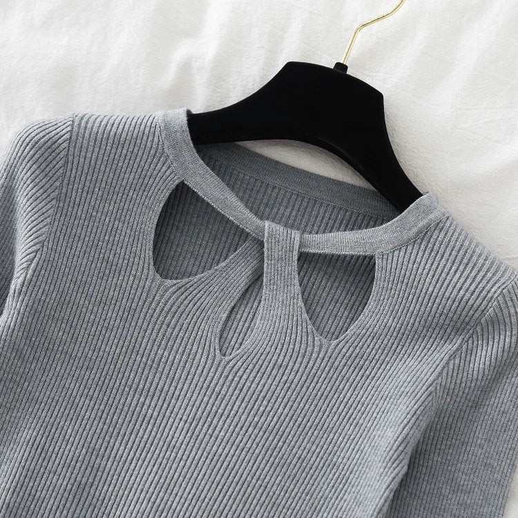 2025 Fashion Hollow Out Women Sweaters Autumn Winter Tops Slim Women Pullover Knitted Sweater Basic Solid Jumper Soft Warm Pull.