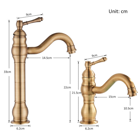 Antique Brass Basin Vessel Sink Faucet Deck Mounted One Hole Cold Hot Water Cold Hot Mixer Tap Bathroom Faucet