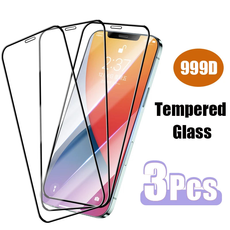 3PCS Full Cover Tempered Glass for iPhone 16 15 14 13 12 11 Pro Max Screen Protector for iPhone 16e 13 12 Mini X XR XS SE 2020.