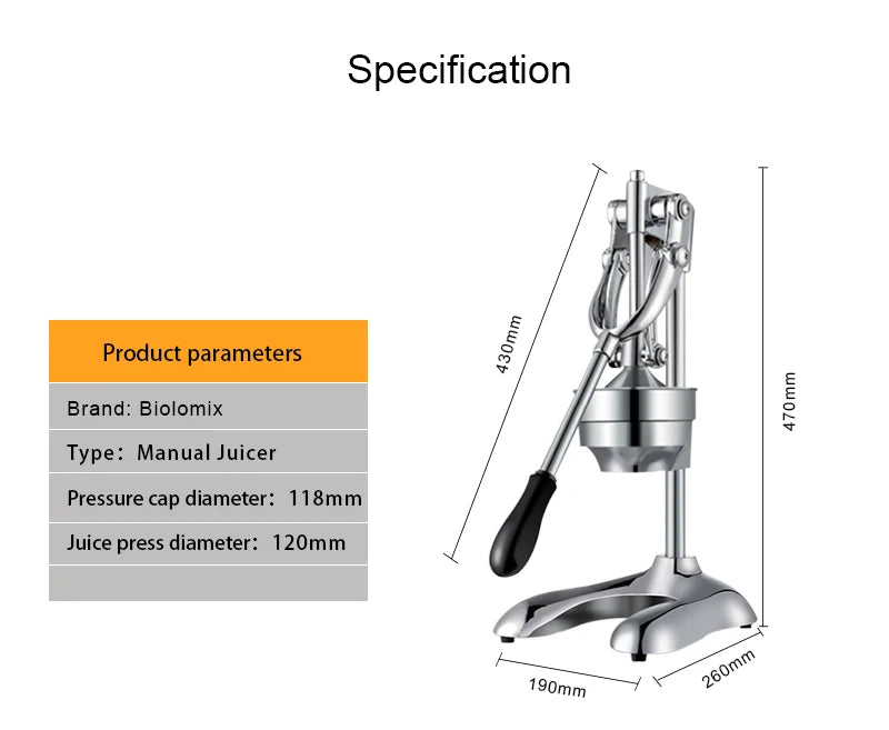 Stainless Steel Citrus Fruits Squeezer Orange Lemon  Juicer Lemon Fruit Pressing Machine Press Juicer Home commercial.