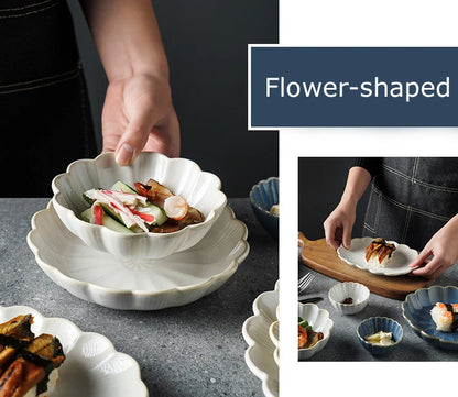 1pc Japanese Dinnerware Ceramic White Blue Dinner Plate Serving Dishes Rice Ramekin Sauce Bowl Microwave Safe.