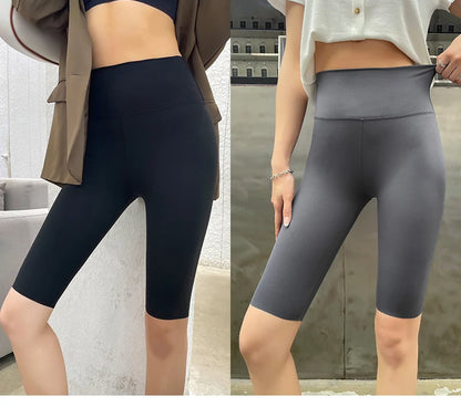 BIVIGAOS Summer Sharkskin Fabric Biker Shorts Women's Thin Black Cycling Shorts Slim Skinny Sport High Waist Fitness Shorts.