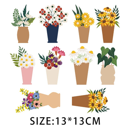 Cartoon Pflanze Blumen Aufkleber Wärmeübertragung PVC Patch Hitzeempfindliche Patches Bügelaufkleber auf Kleidung DIY Applikationen