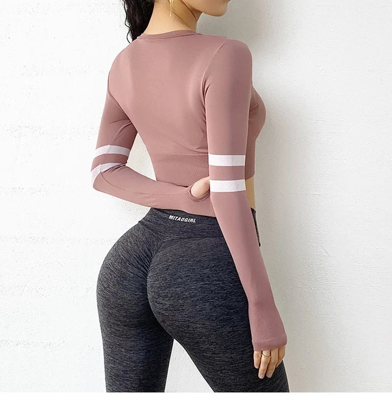 Cloud Hide Fitness Yoga Shirt Sexy Sports Gym Tank Crop Top Running Long Sleeve Blouse Winter T-Shirt Women Workout Sportswear.