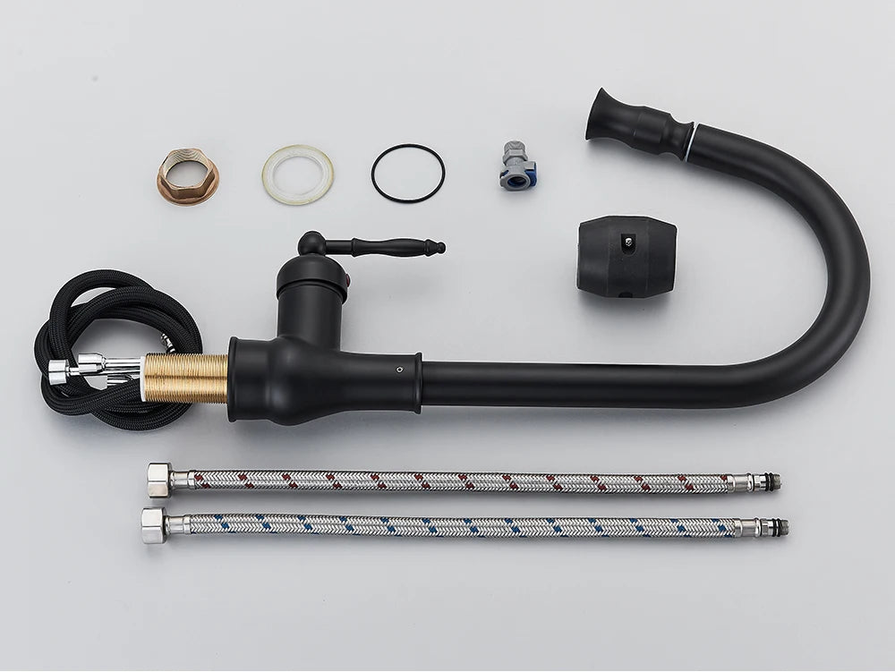 POIQIHY Antique Brass Kitchen Faucet Pull Out Bathroom Kitchen Mixers Single Handle Pull Down Cold Hot Water Tap Deck Mounted