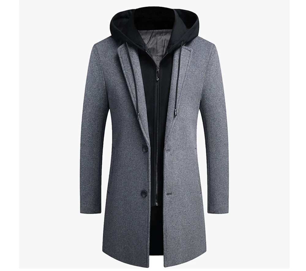 DIMUSI Winter Men's Hooded Wool Jackets Casual Middle Long Scarf Collar Cotton Thick Woolen Coat Male Luxurious Trench Clothing.