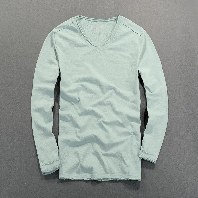Fashionable Bamboo Cotton Long Sleeve Vintage T-shirts Men Casual Thin Tops Tees Comfortable Tshirt Distressed T-shirt.