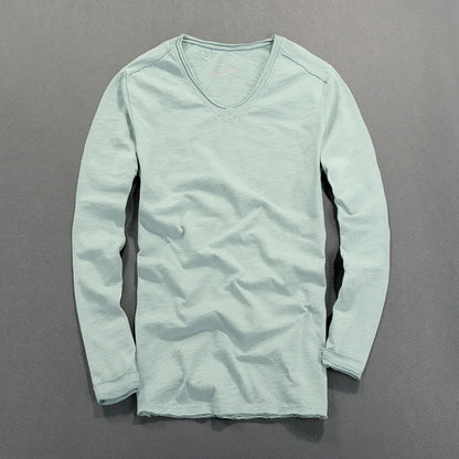 Fashionable Bamboo Cotton Long Sleeve Vintage T-shirts Men Casual Thin Tops Tees Comfortable Tshirt Distressed T-shirt.