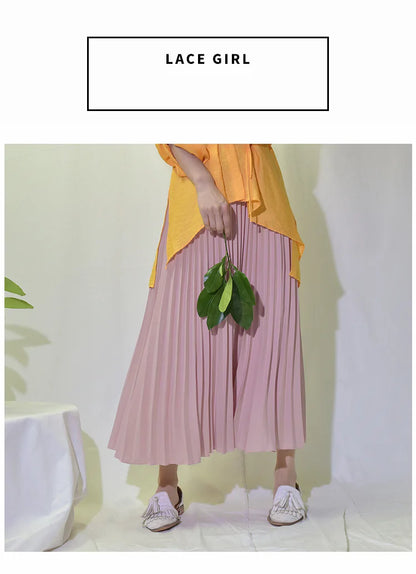 Classical Women Pleated Skirt 90cm/80cm Long Female Elastic Waist Skirt Big Size Velvet Pleated Skirt for Winter Ankle-Length