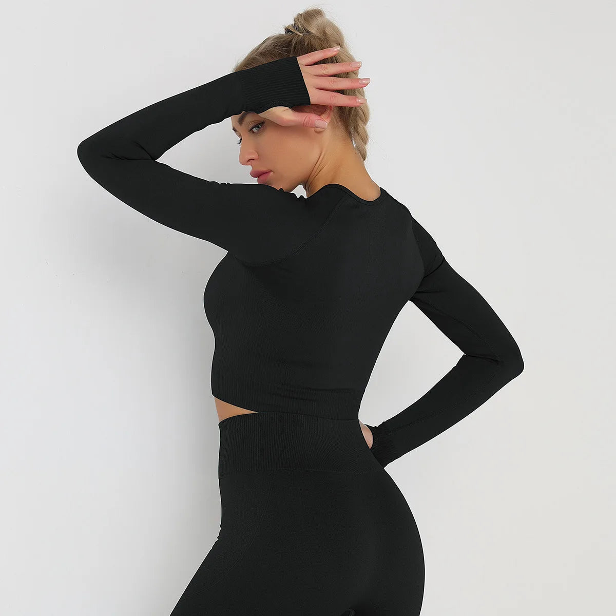 Seamless Athletic Crop Top Woman Sports T-shirts Yoga Top Knitted Shirt Long Sleeve Workout Tops For Women Fashion Gym Clothes