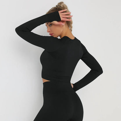Seamless Athletic Crop Top Woman Sports T-shirts Yoga Top Knitted Shirt Long Sleeve Workout Tops For Women Fashion Gym Clothes
