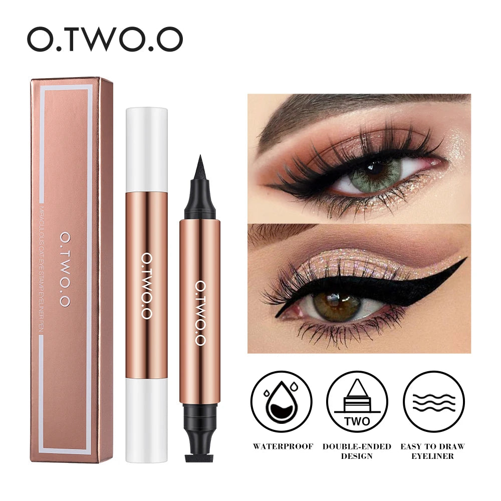 O.TWO.O Eyeliner Stamp Black Liquid Eyeliner Pen Waterproof Fast Dry Double-ended Eye Liner Pencil Make-up for Women Cosmetics.