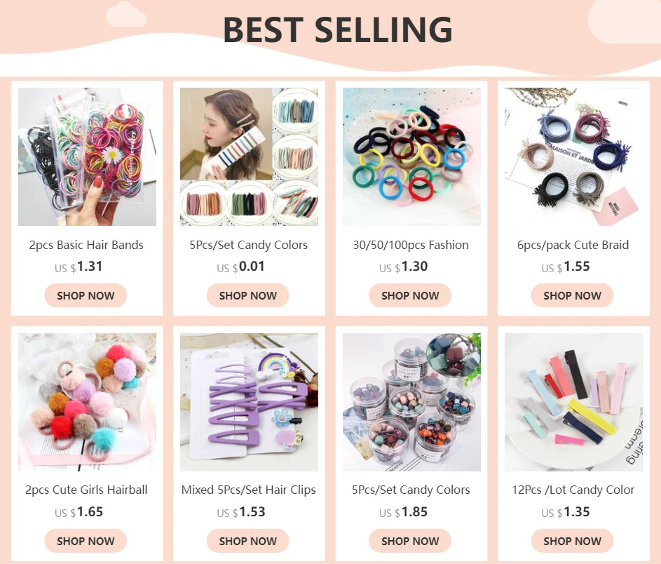 5Pcs/Lot Girl Pink Red Hair Band Accessories Fashion Large Hair Ties Solid Color Elastic Scrunchies For Women Ponytail Hairstyle.