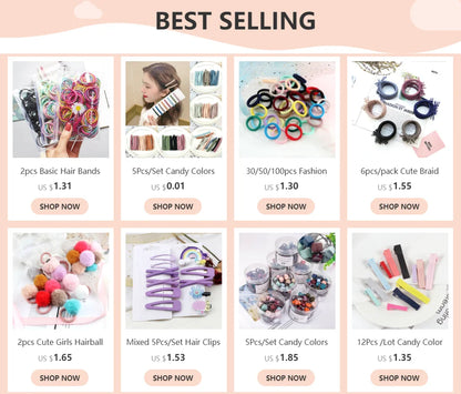 5Pcs/Lot Girl Pink Red Hair Band Accessories Fashion Large Hair Ties Solid Color Elastic Scrunchies For Women Ponytail Hairstyle.