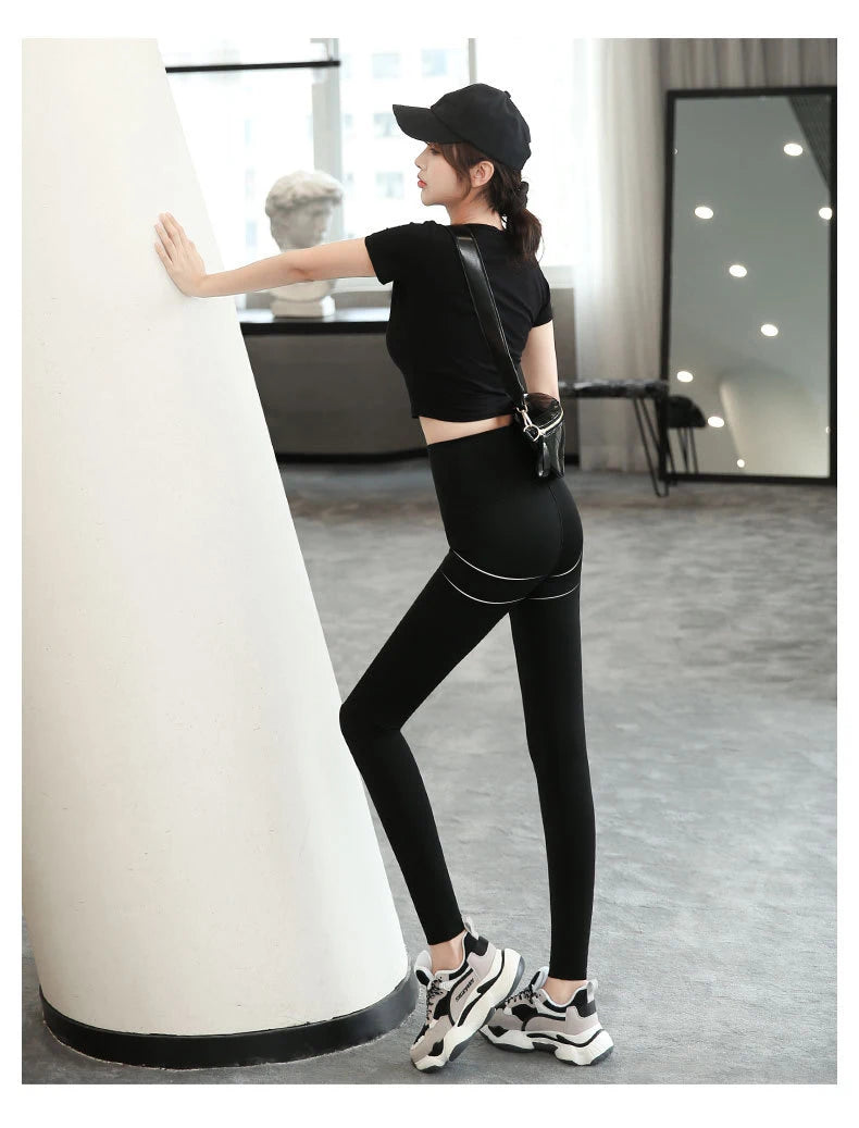 BIVIGAOS Micro Pressure Sharkskin Leggings Women Black Fitness Shaping Hip Lifting Leggings Skinny Slim Sport Workout Leggings