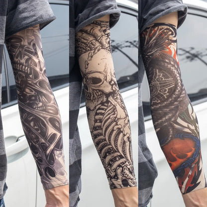 3PCS/lot new mixed 100%Nylon elastic Fake temporary tattoo sleeve skull wolf totem dragon designs body Arm stockings cool men