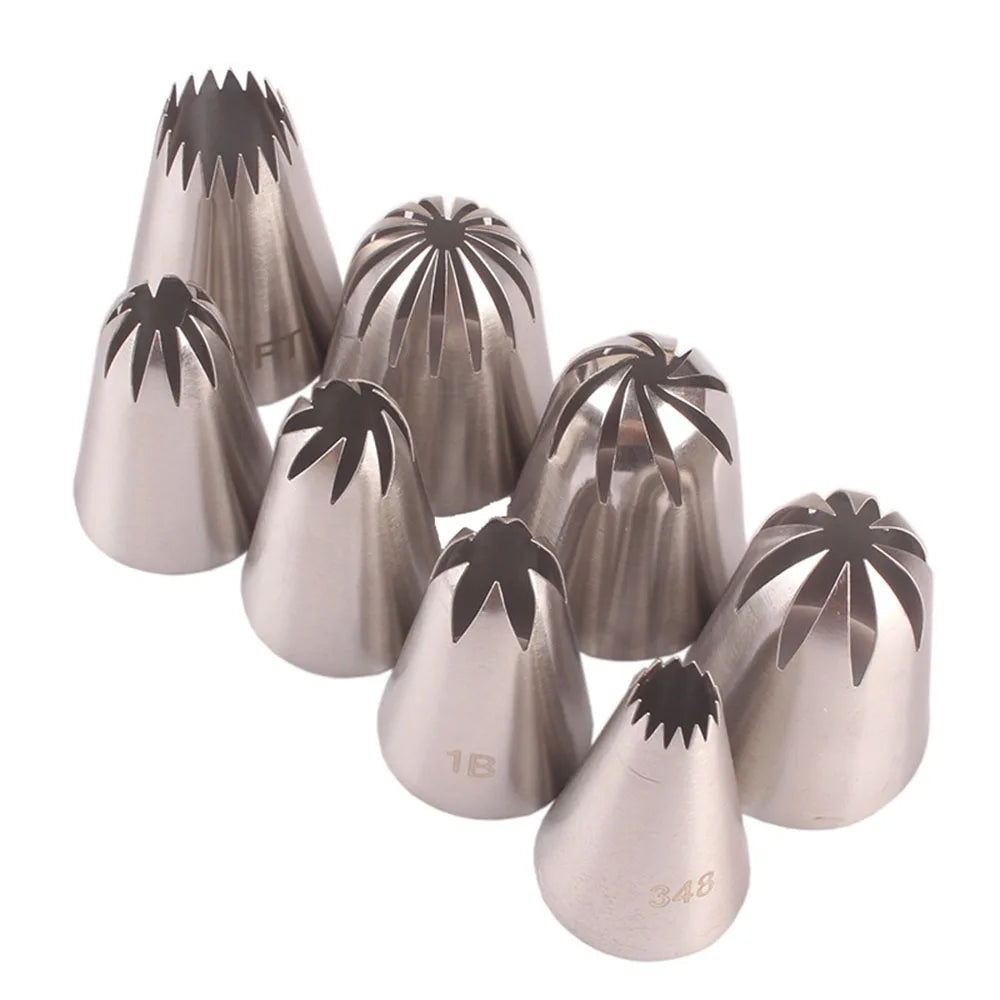 8Pcs/Set Large Stainless Steel Pastry Nozzles Icing Piping Tips Cream Rose Cake Decorating Cupcake Kitchen Baking Tools.