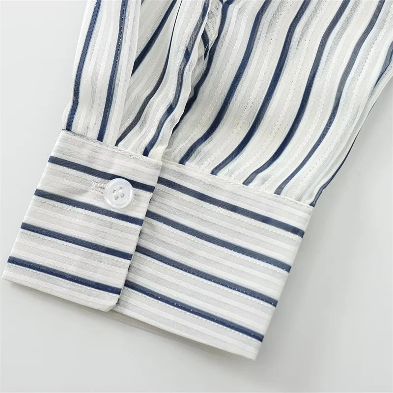 TAOP&ZA Women's Clothing 2024 Early Autumn New Fashion Chic Casual Loose Versatile Texture Striped Long-sleeved Shirt 8926551.
