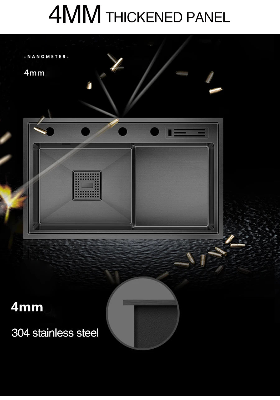 ASRAS Nanometer Handmade Sinks 4mm Thickness 220mm Depth SUS 304 Stainless Steel Luxury Stepped Kitchen Sinks