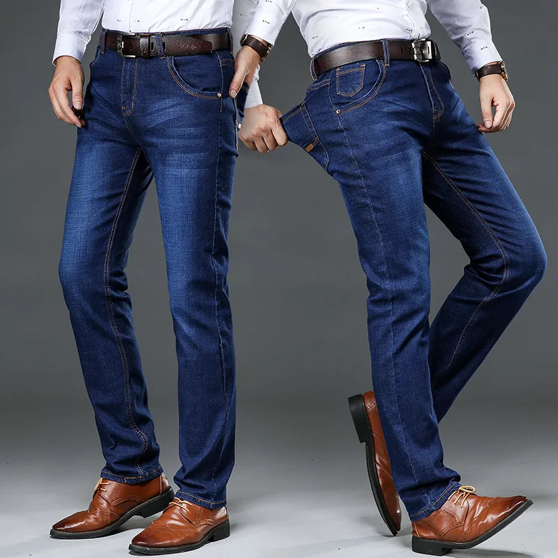 42-44 Frühling und Herbst Neue klassische Herren-Jeans in großen Größen, modisch, Business-Casual, Stretch, schlank, Schwarz, Blau, Herren-Markenhose.