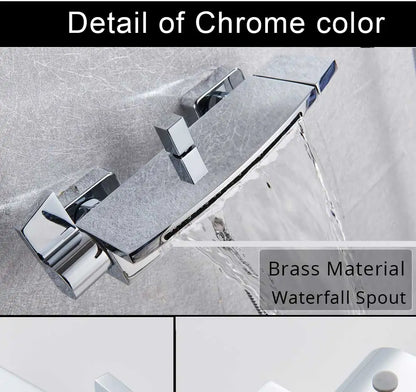 Black Waterfall Shower Faucet Bathroom Wall Mounted Bathtub Shower Faucets Dual Handles Hot Cold Water Mixer Tap with Handshower