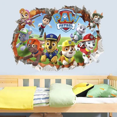 Disney 3D Cartoon  Pawed Wall Stickers For Kids Rooms Living Room Boys Girls Children Bedroom DIY Home Decor Patroling Car.
