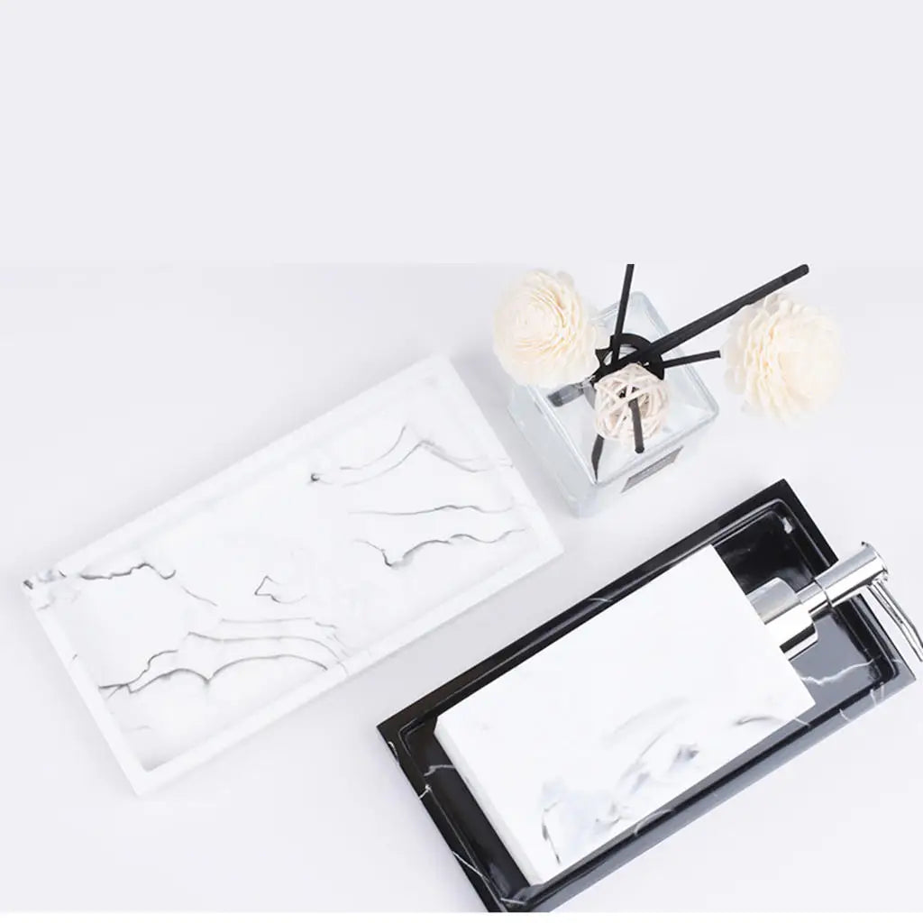 Marbled Storage Tray Resin Jewelry Display Plate Cosmetic Organizer Rectangle Home and Hotel Serving Tray.