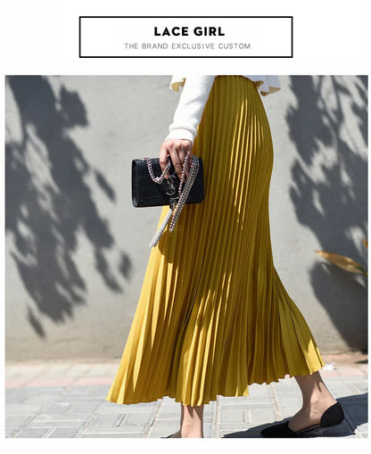 Classical Women Pleated Skirt 90cm/80cm Long Female Elastic Waist Skirt Big Size Velvet Pleated Skirt for Winter Ankle-Length