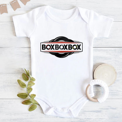 Neugeborenen-Body, kurzärmelig, Overall „Box Box Box“, Formel-1-Reifen-Compound-Design, Baby-Kleidung für Jungen, einfaches Kleinkind-Shirt, Rompe.
