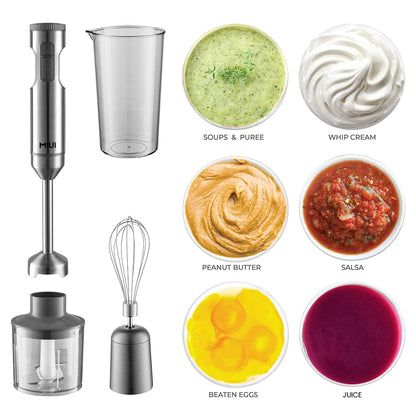 Hand Immersion Blender Powerful 4-in-1,Stainless Steel Stick Food Mixer,700ml Mixing Beaker,500ml Processor,Whisk.