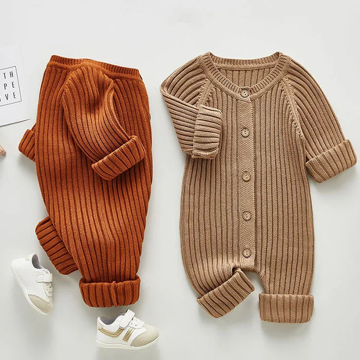 Feste Strick Baumwolle Langarm Einem stück Outfit Kleinkind Baby Jungen Mädchen Romper Frühling Herbst Neugeborenen Baby Mädchen Overall.