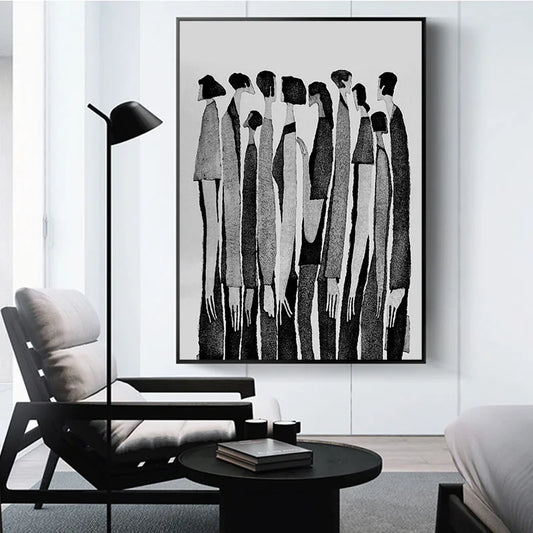 Modern Black White Abstract Characters Fashion Canvas Paintings Posters and Prints Wall Art Pictures for Living Room Home Decor.