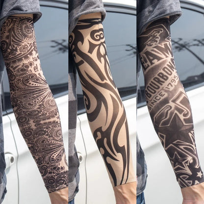 3PCS/lot new mixed 100%Nylon elastic Fake temporary tattoo sleeve skull wolf totem dragon designs body Arm stockings cool men.