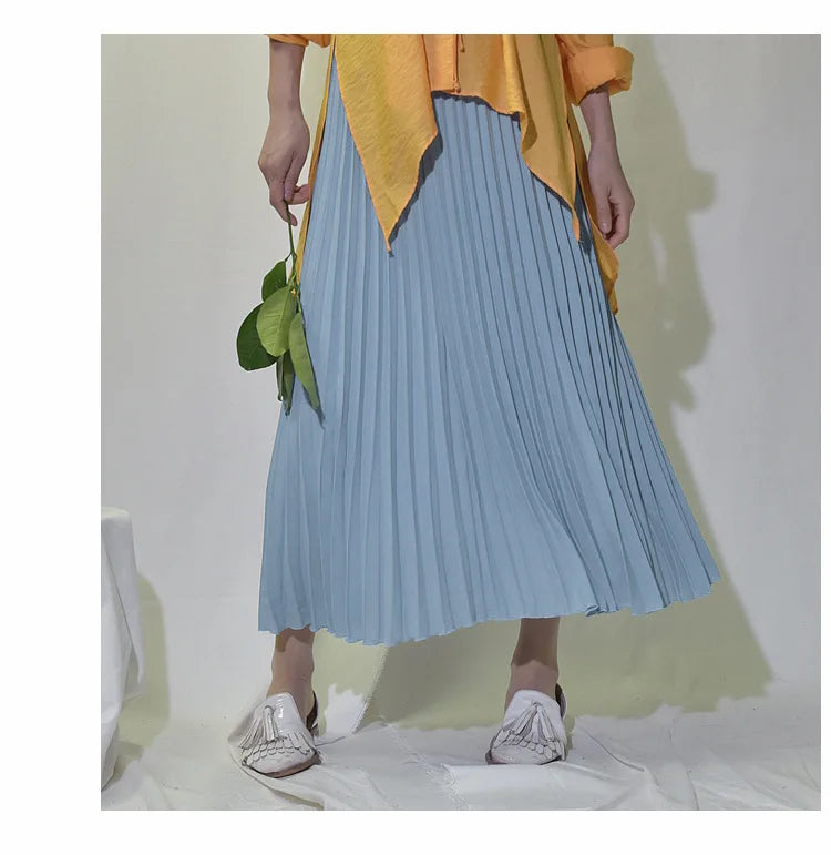 Classical Women Pleated Skirt 90cm/80cm Long Female Elastic Waist Skirt Big Size Velvet Pleated Skirt for Winter Ankle-Length