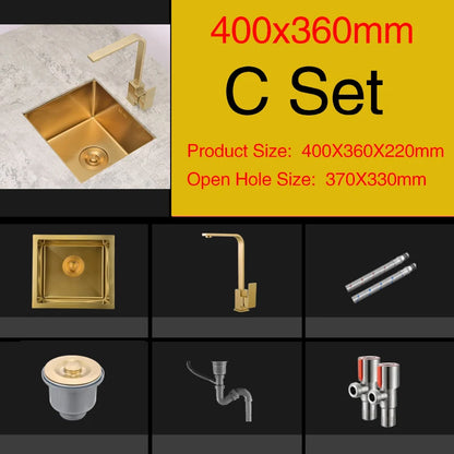 Rose Gold Kitchen Sink Nanometer Technology Gold 4mm thickness 304 Stainless Steel Manual Sink Single Bar Counter Kitchen Sink