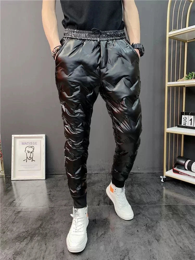 2022 New Men Shiny Winter Down Pant Thick Warm Sweatpants Casual Trousers Slim Outdoor Windproof Waterproof Cotton Pants.