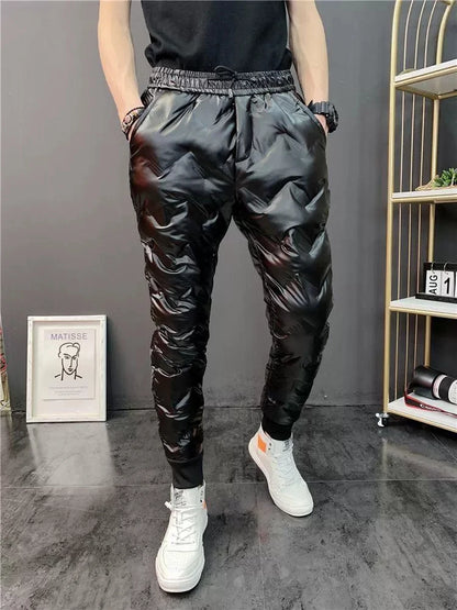 2022 New Men Shiny Winter Down Pant Thick Warm Sweatpants Casual Trousers Slim Outdoor Windproof Waterproof Cotton Pants.
