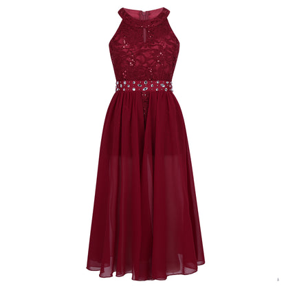 Kinder Mädchen Ärmellose Blumen Spitze Strass Party Kleid Dance Strampler für Schule Pageant Geburtstag Hochzeit Bühne Leistung