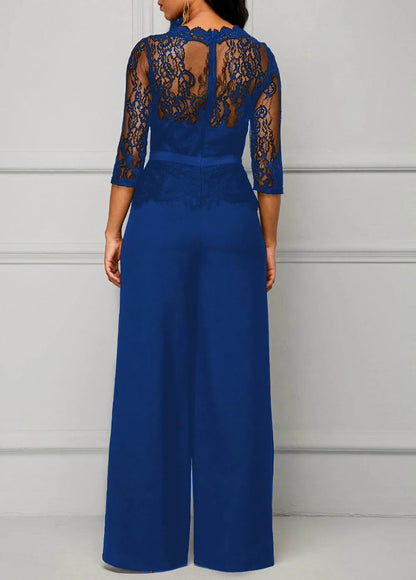 Elegant Sexy Jumpsuits Women Long Sleeve Lace Patchwork Jumpsuit Loose Trousers Wide Leg Pants Rompers Holiday Black Overalls.