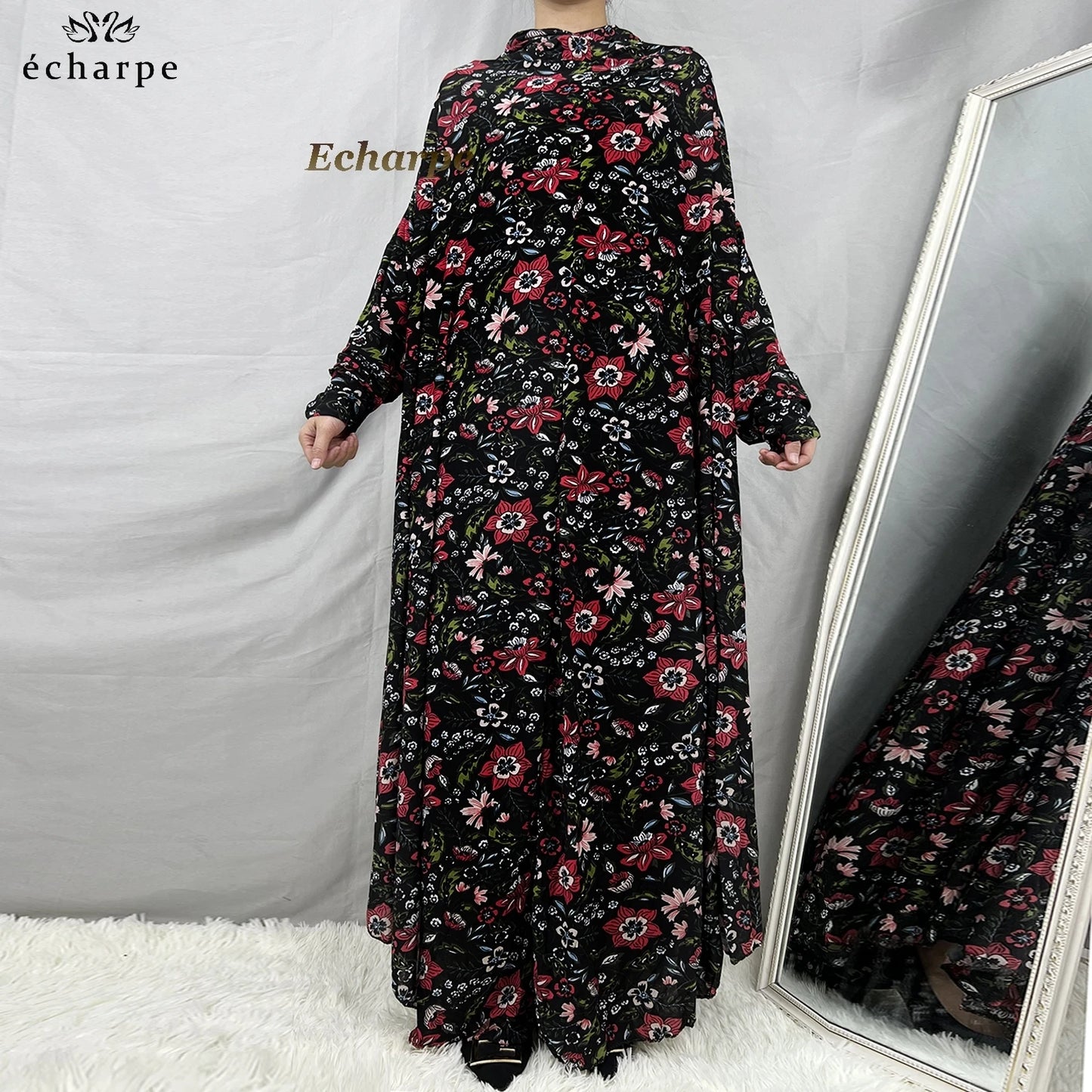 1 Pieces Muslim Hijabs Dress Women's Prayer Garment Dubai Abaya Arab Jibab Islam Flowers Djellaba Femmel Khimar Caftan Clothes.